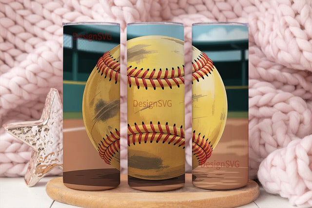 Worn Softball 20oz Tumbler Wrap Sublimation DesignSVG 