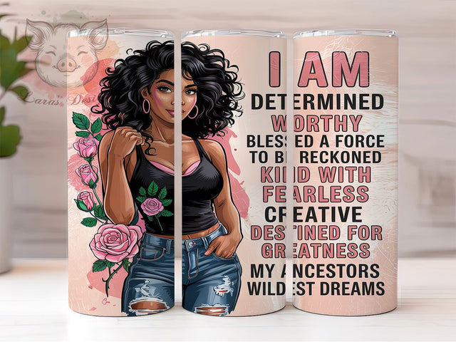 Worthy Black Woman Quote Tumbler, Black Woman Empowerment, 20oz Sublimation Wrap, Self Love Drinkware, Inspirational Quote Tumbler, Afrocentric Design Cup, Confidence Tumbler Wrap Sublimation Lara' s Designs 