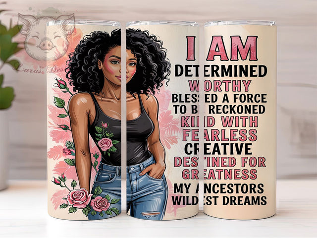 Worthy Black Woman Quote Tumbler, Black Woman Empowerment, 20oz Sublimation Wrap, Self Love Drinkware, Inspirational Quote Tumbler, Afrocentric Design Cup, Confidence Tumbler Wrap Sublimation Lara' s Designs 
