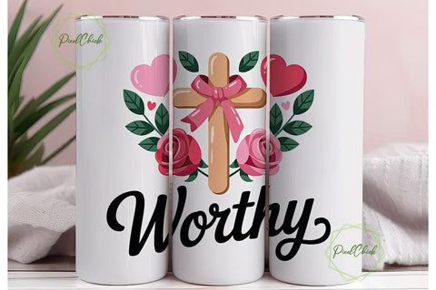 Worthy Valentine's Cross 20oz Tumbler Sublimation PixelChick 