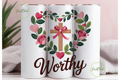 Worthy Valentine's Cross 20oz Tumbler Sublimation PixelChick 