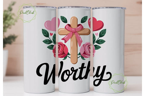 Worthy Valentine's Cross 20oz Tumbler Sublimation PixelChick 