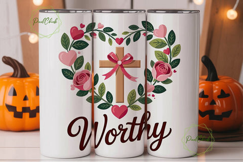 Worthy Valentine's Cross 20oz Tumbler Sublimation PixelChick 