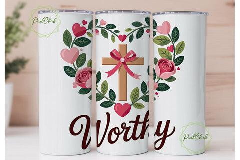Worthy Valentine's Cross 20oz Tumbler Sublimation PixelChick 