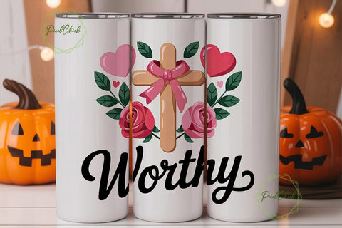 Worthy Valentine's Cross 20oz Tumbler Sublimation PixelChick 