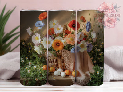 Woven Basket Floral 20oz Tumbler, Rustic Gift, Sublimation Wrap, Floral Mug, 20oz Tumbler Design, Woven Basket Art, Country Garden Theme Sublimation Li Zamperini 