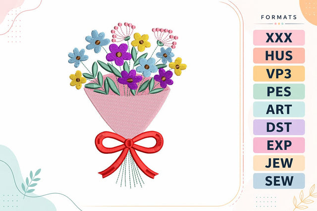 Wrapped Floral Bouquet with Red Bow Embroidery Design Embroidery/Applique DESIGNS sg embroidery 