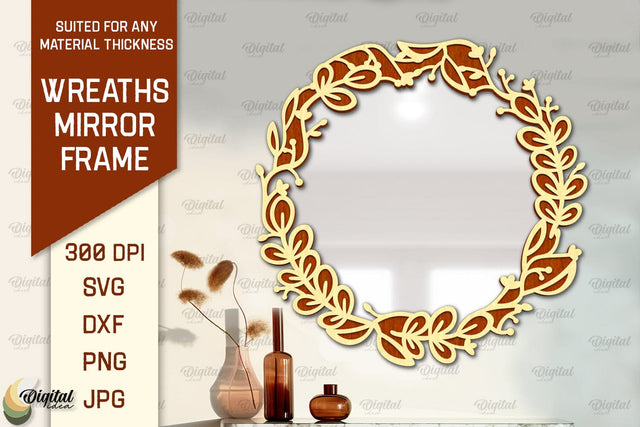 Wreath Mirror Frame Laser Cut. Floral Frame SVG SVG Evgenyia Guschina 