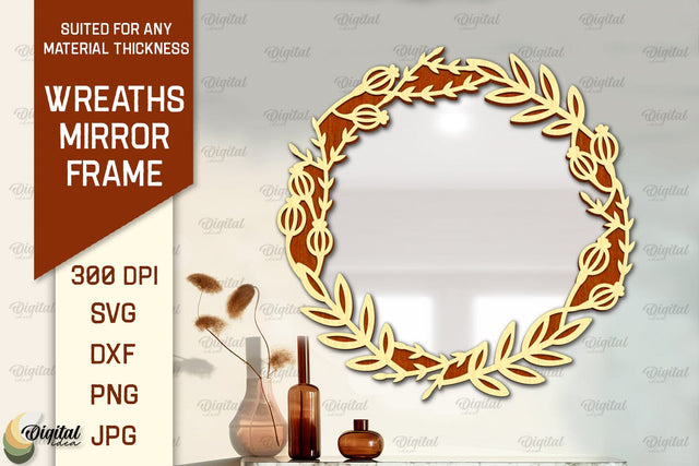 Wreath Mirror Frame Laser Cut. Floral Frame SVG SVG Evgenyia Guschina 