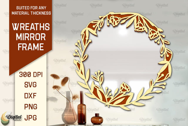 Wreath Mirror Frame Laser Cut. Floral Frame SVG SVG Evgenyia Guschina 