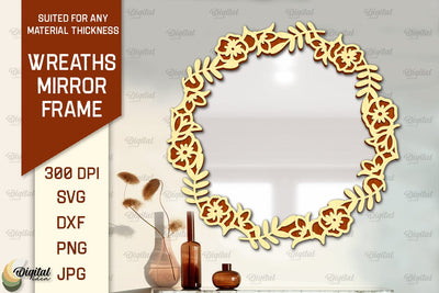 Wreath Mirror Frame Laser Cut. Floral Frame SVG SVG Evgenyia Guschina 