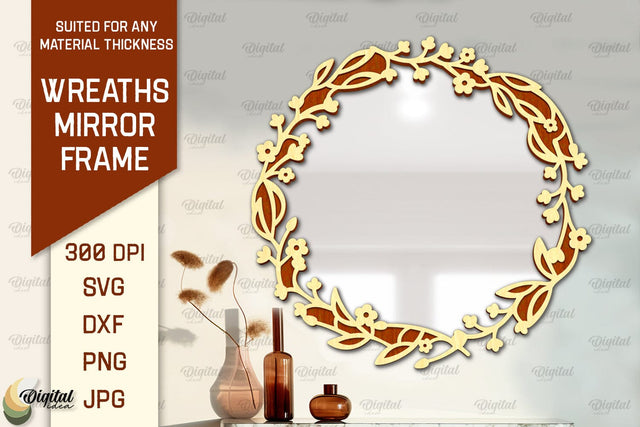 Wreath Mirror Frame Laser Cut. Floral Frame SVG SVG Evgenyia Guschina 