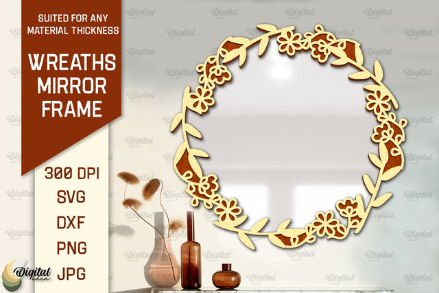 Wreath Mirror Frame Laser Cut. Floral Frame SVG SVG Evgenyia Guschina 