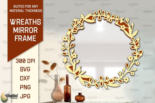 Wreath Mirror Frame Laser Cut. Floral Frame SVG SVG Evgenyia Guschina 