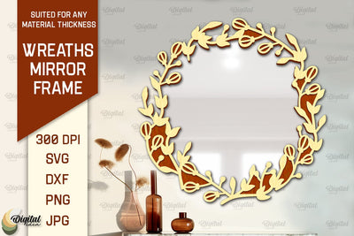 Wreath Mirror Frame Laser Cut. Floral Frame SVG SVG Evgenyia Guschina 