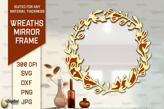Wreath Mirror Frame Laser Cut. Floral Frame SVG SVG Evgenyia Guschina 