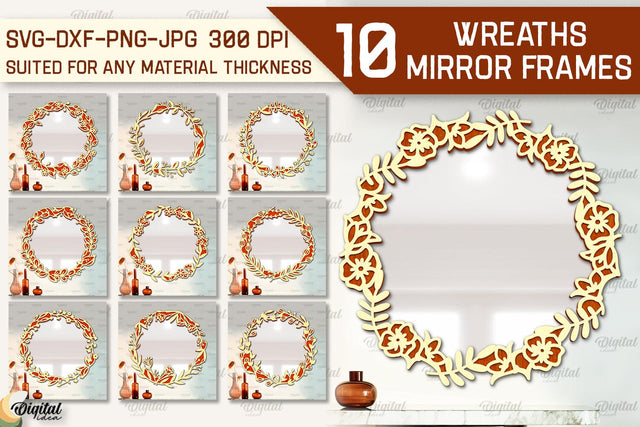 Wreath Mirror Frames Laser Cut Bundle. Floral Frame SVG SVG Evgenyia Guschina 