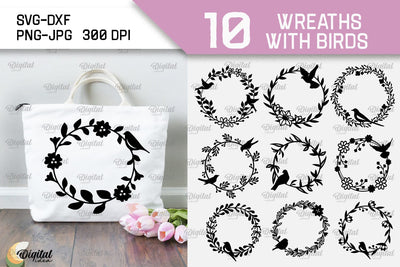 Wreaths With Bird SVG Bundle. Flower Wreath SVG SVG Evgenyia Guschina 