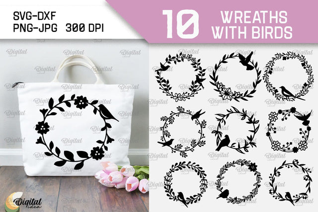 Wreaths With Bird SVG Bundle. Flower Wreath SVG SVG Evgenyia Guschina 