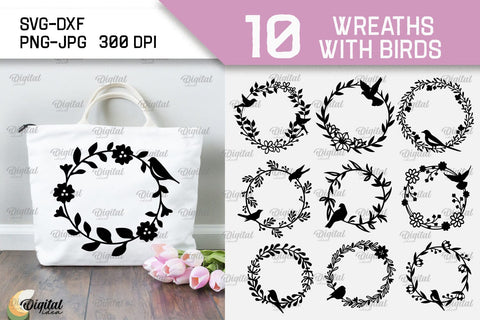 Wreaths With Bird SVG Bundle. Flower Wreath SVG SVG Evgenyia Guschina 