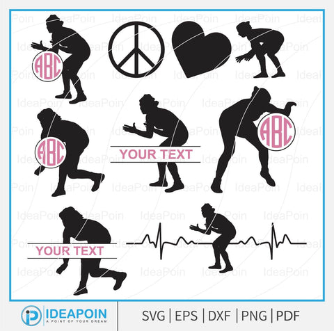 Wrestling monogram svg, Female Wrestling Silhouette SVG, Wrestling Heartbeat SVG, Female Wrestling svg File, Wrestler SVG, Wrestling T-shirt SVG Dinvect 