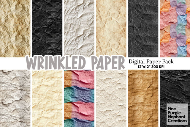 Wrinkled Folded Paper Texture Digital Paper | Junk Journal Background Digital Pattern Fine Purple Elephant Creations 