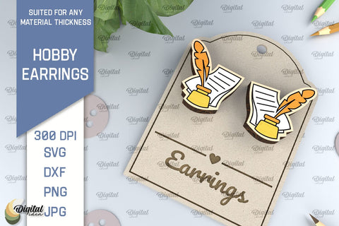 Writer Earrings Laser Cut Design. Hobby Earrings SVG SVG Evgenyia Guschina 