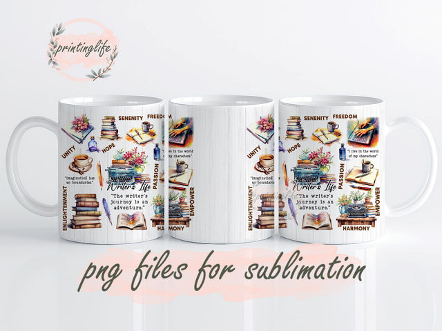 Writer's Life Mug Wrap Design, Instant Digital Design Download Mug Wrap Design, Mug Design PNG Sublimation PrintingLife 