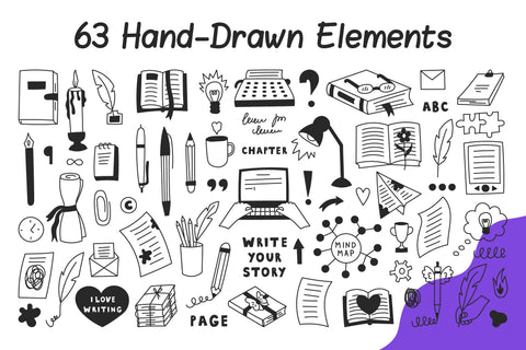 Writing Doodles PNG Clipart for Writer Fiction Author Sublimation Rin Green 