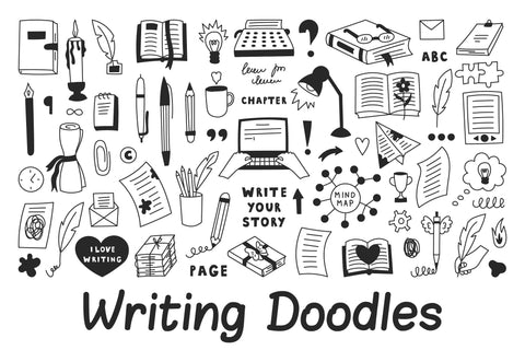 Writing Doodles PNG Clipart for Writer Fiction Author Sublimation Rin Green 