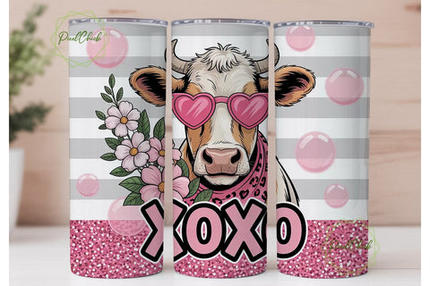 XOXO Cow Valentine's 20oz Tumbler Sublimation PixelChick 