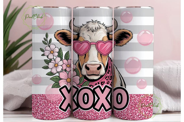 XOXO Cow Valentine's 20oz Tumbler Sublimation PixelChick 
