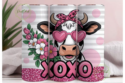 XOXO Cow Valentine's 20oz Tumbler Sublimation PixelChick 