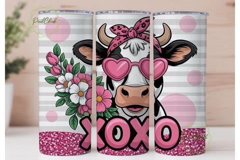 XOXO Cow Valentine's 20oz Tumbler Sublimation PixelChick 