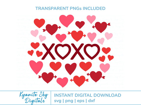 XOXO Hearts SVG Bundle Valentine Love Hugs and Kisses SVG Kyanite Sky Digitals 