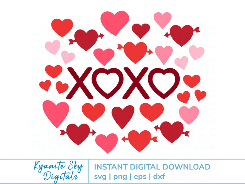 XOXO Hearts SVG Bundle Valentine Love Hugs and Kisses SVG Kyanite Sky Digitals 