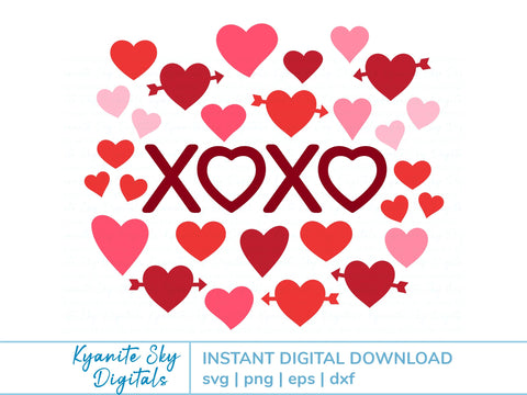 XOXO Hearts SVG Bundle Valentine Love Hugs and Kisses SVG Kyanite Sky Digitals 