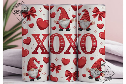 XOXO Valentine Gnomes Tumbler Wrap Sublimation sassyprint 
