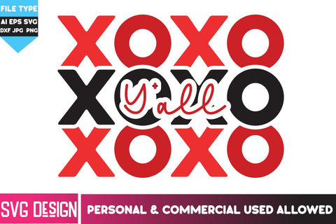 XOXO y'all SVG Cut File ,XOXO y'all SVG Design. XOXO y'all Sublimation PNG, Valentine's Day SVG Design SVG BlackCatsMedia 