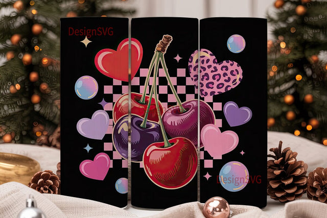 Y2K Cherry Hearts 20oz Tumbler Wrap Sublimation DesignSVG 