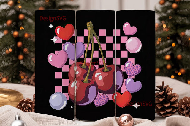 Y2K Cherry Hearts 20oz Tumbler Wrap Sublimation DesignSVG 