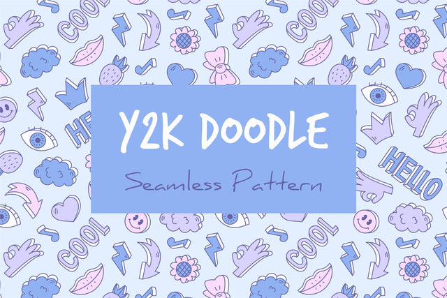 Y2k Doodle Seamless Pattern and Digital Paper Digital Pattern Rin Green 