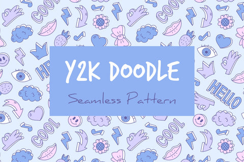 Y2k Doodle Seamless Pattern and Digital Paper Digital Pattern Rin Green 