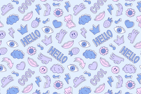 Y2k Doodle Seamless Pattern and Digital Paper Digital Pattern Rin Green 