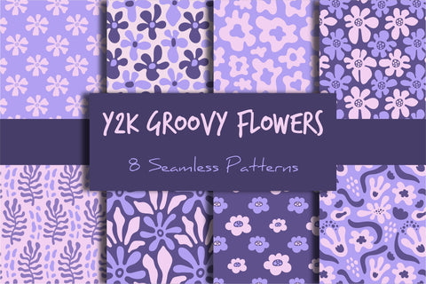 Y2k Groovy Flowers Seamless Patterns Digital Pattern Rin Green 