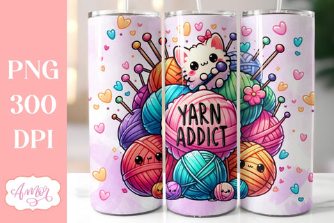 Yarn addict Tumbler wrap sublimation PNG | Knitter tumbler Sublimation Amorclipart 