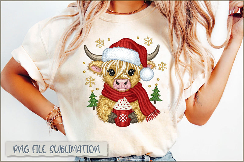 Yarn Christmas Highland Cow PNG, Santa Claus Sublimation Shetara Begum 