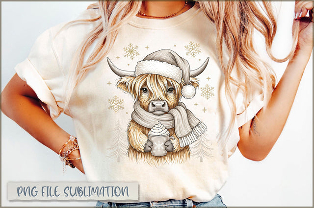 Yarn Christmas Highland Cow PNG, Santa Claus Sublimation Shetara Begum 