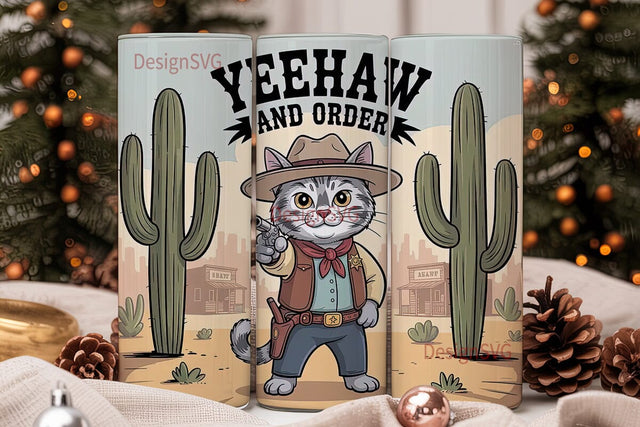 Yeehaw Cat 20oz Tumbler Wrap Sublimation DesignSVG 