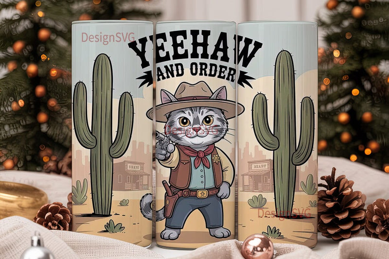 Yeehaw Cat 20oz Tumbler Wrap Sublimation DesignSVG 